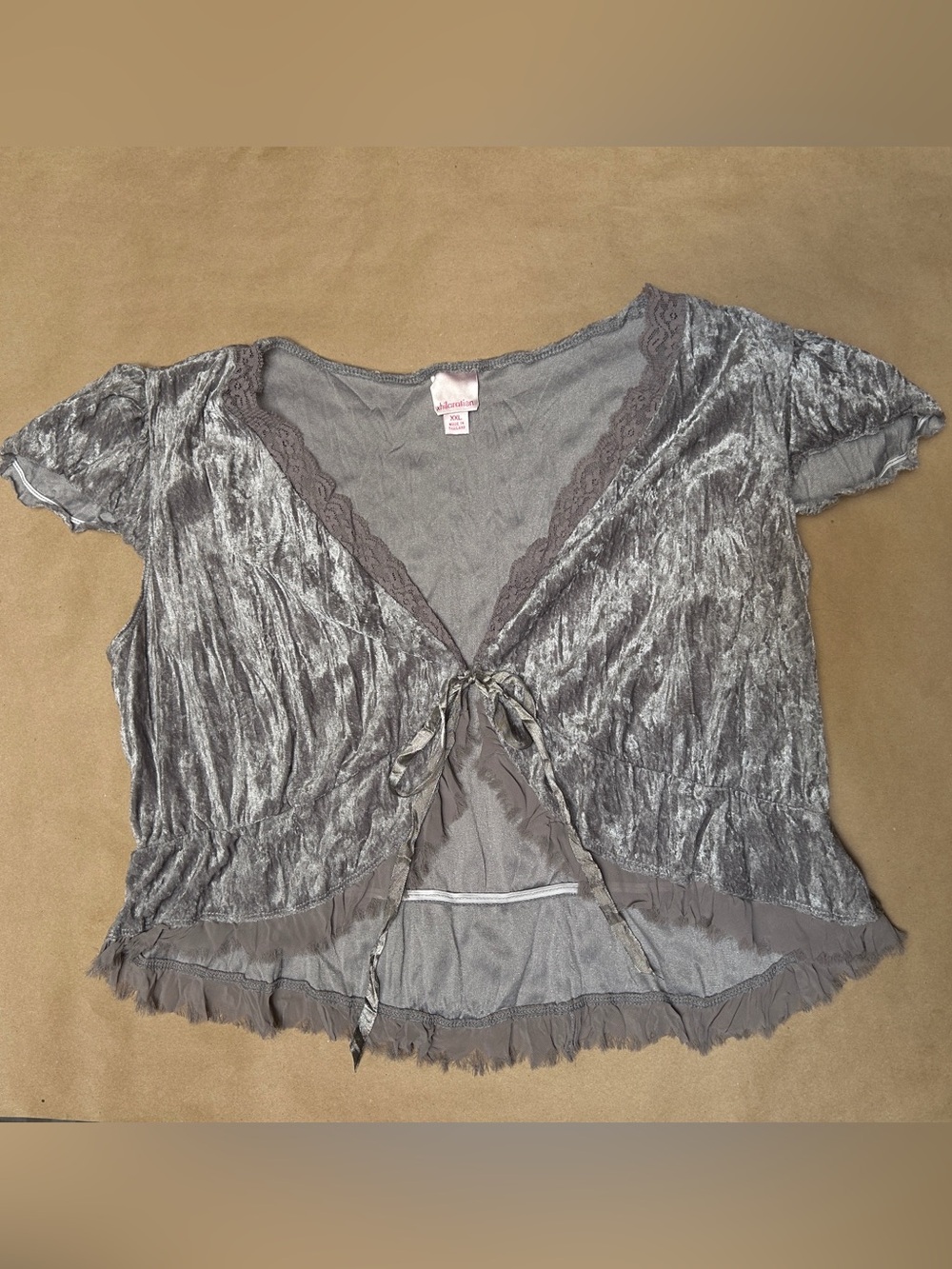 Xhliaration Silver and Lavender/Grey Stretchy Velour Front Tie Crop Top